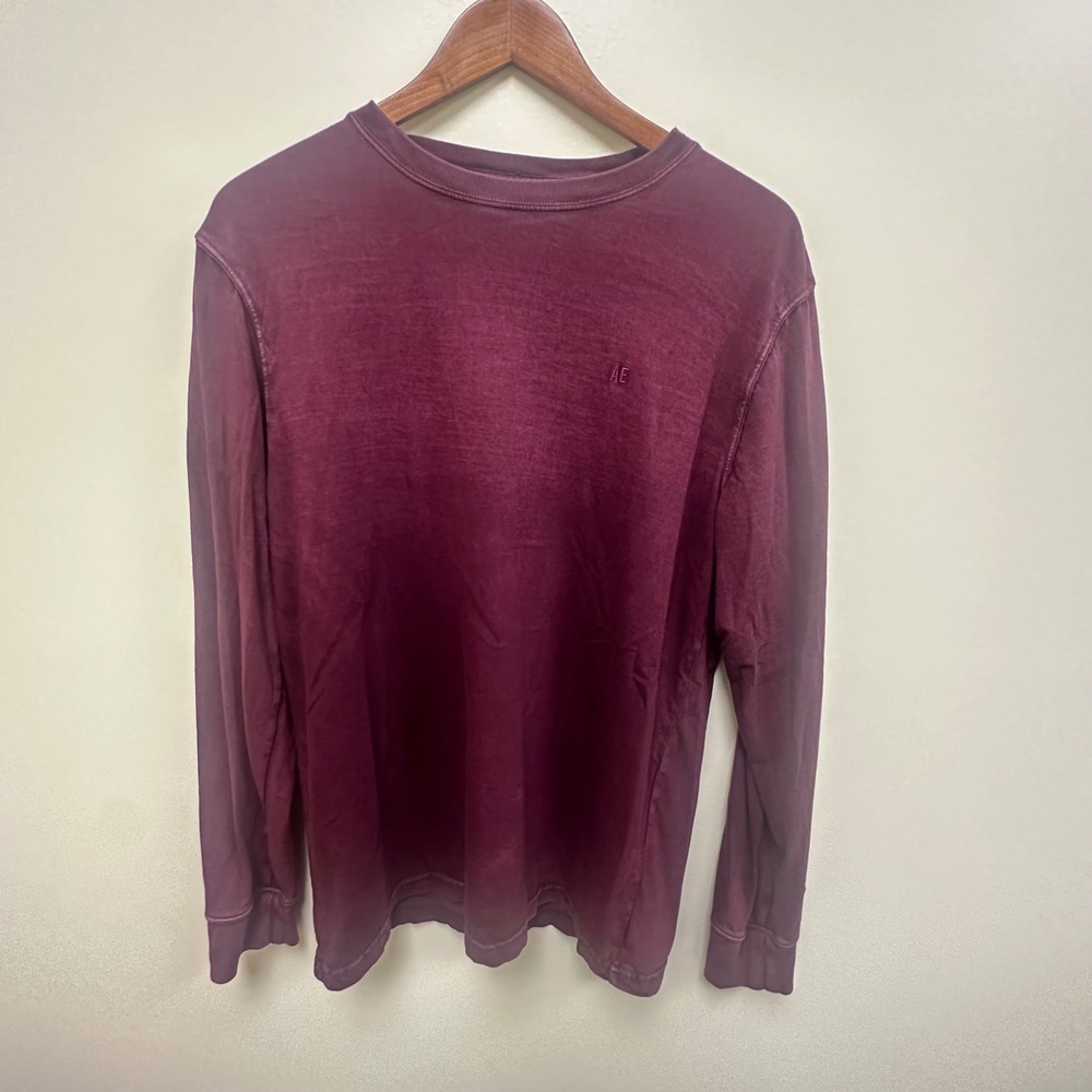 American Eagle Mens Long Sleeve T-Shirt Burgundy Maroon Cotton Standard Fit M